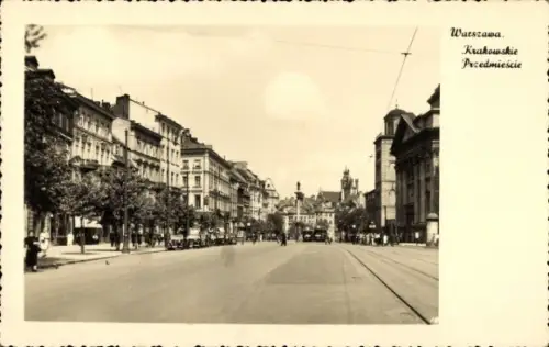 Ak Warszawa Warschau Polen, Straße in  Krakowskie Przedmieście, Bäume, Gebäude