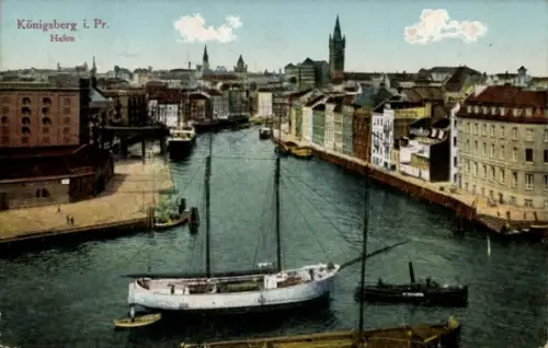 Ak Kaliningrad Königsberg Ostpreußen, Königsberg i. Pr., Hafen, Schiffe, Stadtansicht