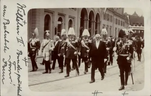 Foto Ak Bern Schweiz, Bahnhof, Kaiser Wilhelm II. auf Staatsbesuch, Bundespräsident Ludwig Forrer