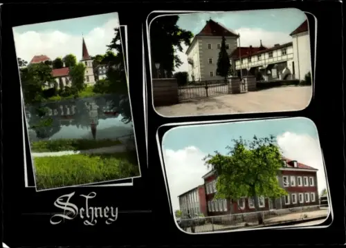 Ak Schney Lichtenfels, Fluss, Kirche, Ortspartie