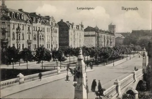 Ak Bayreuth, Luitpoldplatz, Firma Carl Giessel, Straßenansicht, Brücke