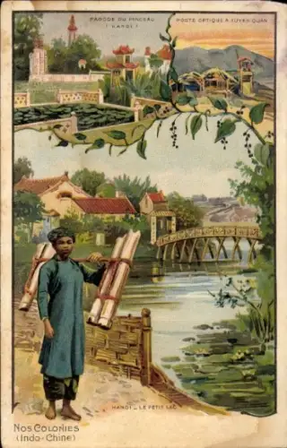 Litho Hanoi Vietnam, Unsere Kolonien Indo-China, Petit Lac, Pagode du Pinceau