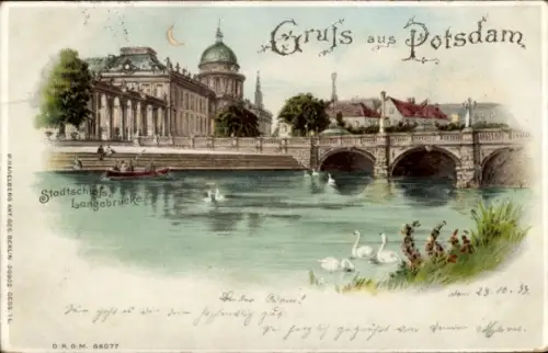Litho Potsdam in Brandenburg, Stadtschloss, Langebrücke, Schwäne