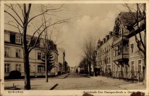Ak Nowawes Babelsberg Potsdam, Karlstraße, Ecke Plantagenstraße und Goetheplatz