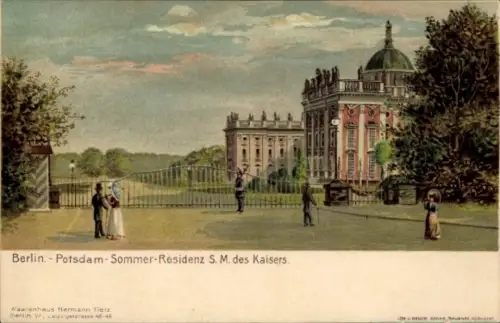 Litho Potsdam, Neues Palais, Sommerresidenz des Kaisers