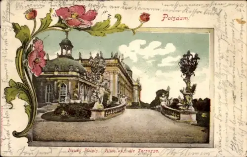 Passepartout Ak Potsdam, Neues Palais, Terrasse