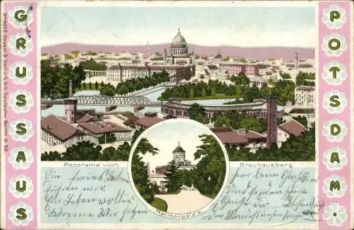 Passepartout Ak Potsdam, Panorama, Blick vom Brauhausberg, Marmorpalais