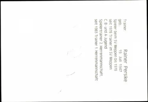 Autogrammkarte Trainer Rainer Persike, SV Meppen, Autogramm