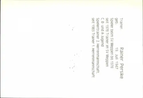 Autogrammkarte Fußballer Rainer Persike, SV Meppen, Autogramm
