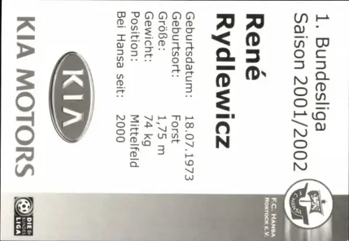 Autogrammkarte Fußballer René Rydlewicz, FC Hansa Rostock, Autogramm