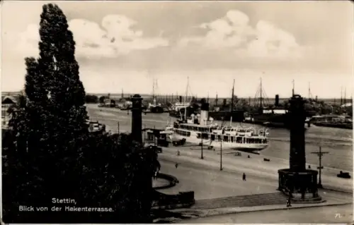 Ak Szczecin Stettin Pommern, Hafen, Hakenterrasse, Dampfer