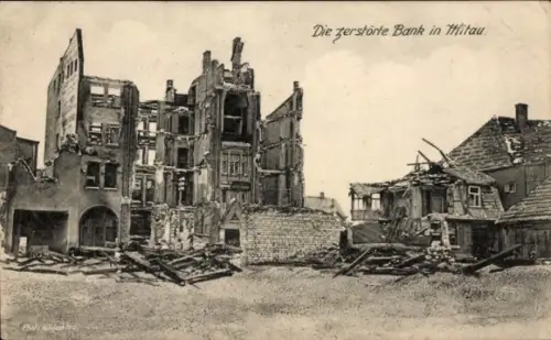 Ak Jelgava Mitau Lettland, zerstörte Bank