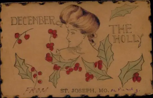 Leder Ak Porträt einer Frau, Stechpalme