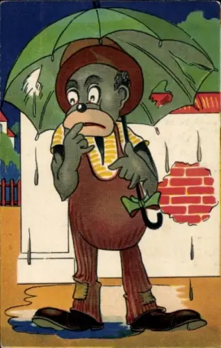 Ak Afrikaner unter Regenschirm, Porträt