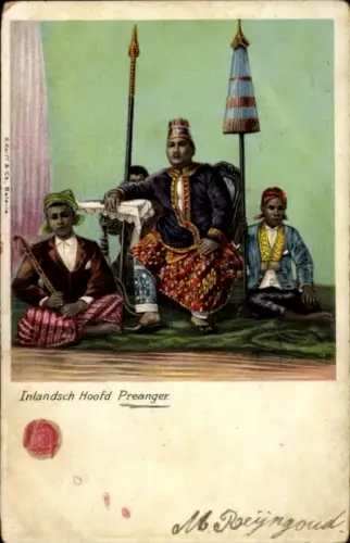 Litho Indonesien, Männer in Volkstrachten