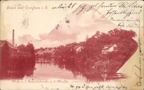 Ak Zwickau in Sachsen, Blick von der Paradiesbrücke auf die Mulde