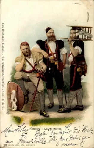 Litho Fribourg Ville de Fribourg Suisse, Les Costumes Suisses