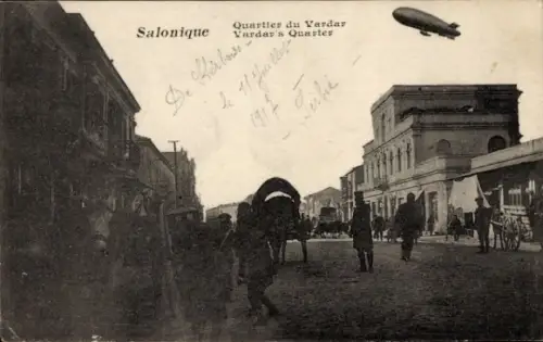 CPA Salonique Thessalonique Grèce, Quartier du Vardar, Zeppelin