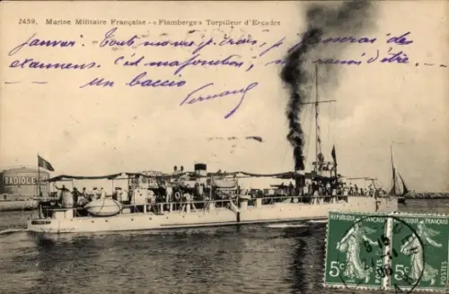 Ak Französisches Kriegsschiff, Flamberge, Torpilleur d'Escadre, Marine Militaire Francaise