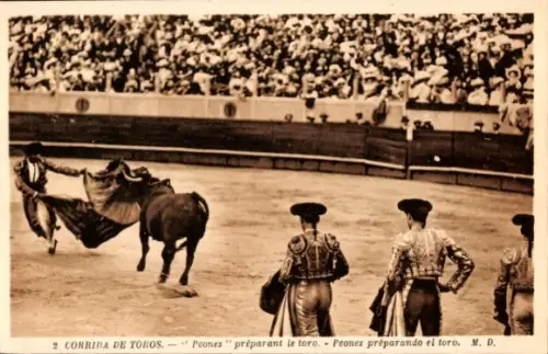 Ak Corrida de Toros, Peones preparando el toro