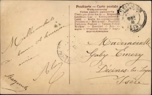 Ak Glückwunsch Neujahr, Katze, Korb, Blumen