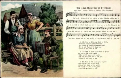 Lied Ak Mückenberger, Hilmar, Wu is den schäner wie in d'r Hamit, Soldat, Akkordeon, Bauern