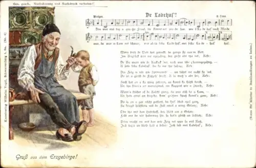 Lied Ak Vogel, Wilhelm, De Ladrhus', Erzgebirge, Großvater mit Pfeife am Ofen, Junge, Erzgebirge