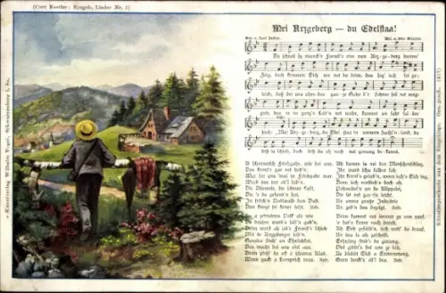 Lied Ak Vogel, Wilhelm, Mei Arzgeberg du Edelstaa, Volkslied, Carl Bestler, Erzgebirge