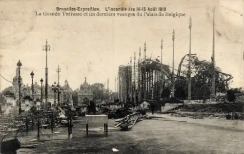 Ak Brüssel Brüssel, Ausstellung 1910, Große Terrasse nach Brand