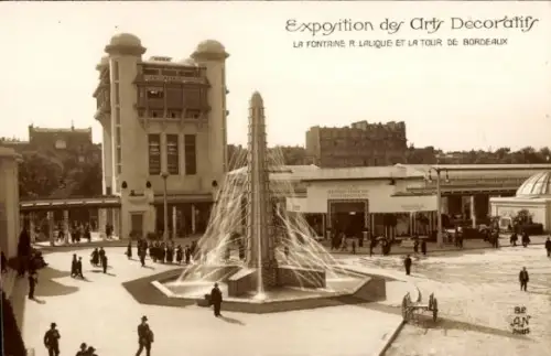 CPA Paris, Exposition des Arts Décoratifs, Fontaine, Tour de Bordeaux