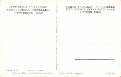 CPA Exposition Internationale Anvers 1930, Palais du Finlande