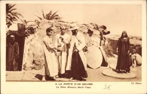 CPA Égypte, Le Père Khoury bénit l'eau, Mission des Jésuites Français