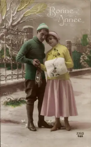 Ak Glückwunsch Neujahr, Liebespaar