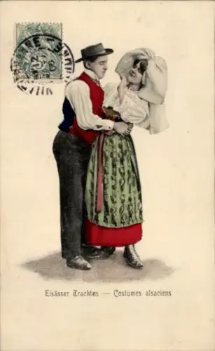 Ak Elsässer Trachten, Mann mit Frau in Volkstracht