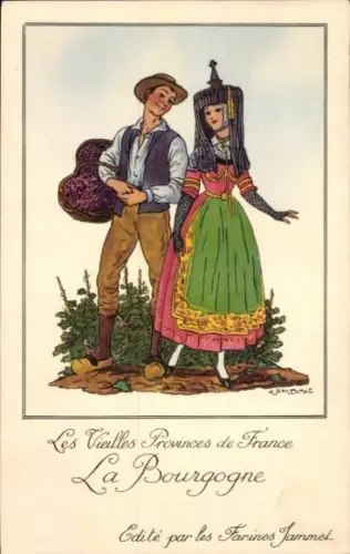 Künstler Ak Droit, Jean, Les Vieilles Provinces de France, la Bourgogne, Mann und Frau in Trachten