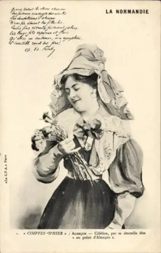 CPA La Normandie, Coiffes d'Hier, Alencon, Frau in Tracht
