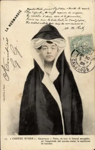 CPA La Normandie, Coiffes d'Hier, Granville, Frau in Tracht
