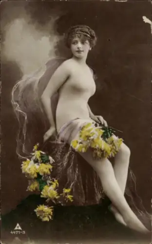 Ak Nackte Frau, Frauenakt, Blumen