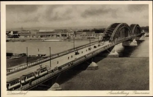 Ak Düsseldorf am Rhein, Große Ausstellung GeSoLei 1926, Brücke, Straßenbahn, Rhein,  Ausstellung 