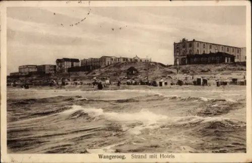 Ak Nordseebad Wangeroog Wangerooge in Ostfriesland,  Strand mit Hotels, Wellen, Küstenansicht