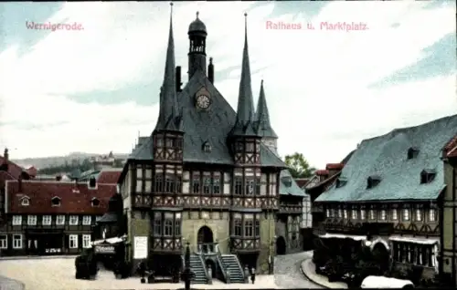 Ak Wernigerode im Harz,  Rathaus, Marktplatz,  Architektur