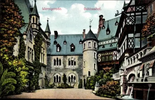 Ak Wernigerode im Harz,  Schlosshof,  Gebäude, Garten, keine Personen