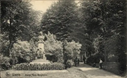 Ak Lier Lierre Flandern Antwerpen, Statue Tony Bergmann, Parklandschaft, Spaziergänger