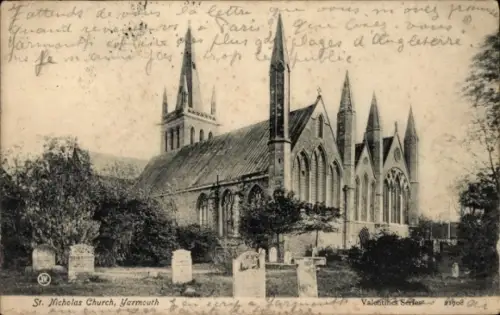 Ak Yarmouth Norfolk England, St. Nicholas Church,  Grabsteine, Valentins Serie