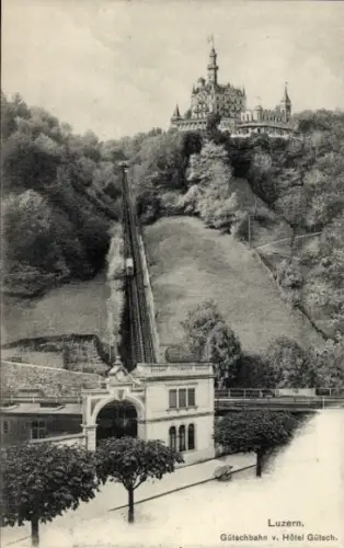 Ak Lucerne Luzern Stadt Schweiz,  Gütschbahn, Hôtel Gutsch, Bergbahn, Landschaft