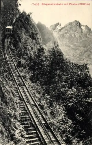 Ak Bürgenstock Kanton Nidwalden, Bürgenstockbahn, Pilatus, Berglandschaft, Schmalspurbahn