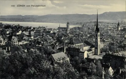 Ak Zürich Stadt Schweiz, Stadtansicht  Polytechnikum, See, Berge