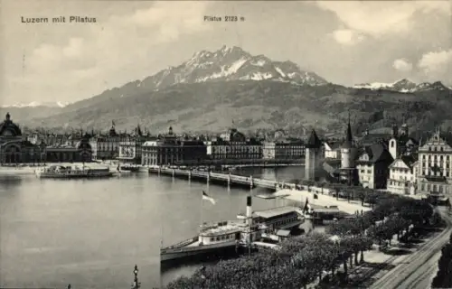 Ak Lucerne Luzern Stadt Schweiz,  Pilatus, See, Berge, Schiffe