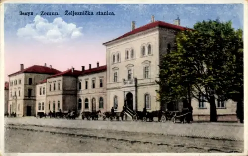 Ak Zemun Serbien, Zelieznicka stanica, Straßenansicht, Bahnhof