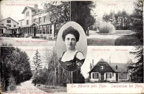 Ak Nyon Kanton Waadt, Sanatorium, Hauptgebäude, Nebengebäude, Park